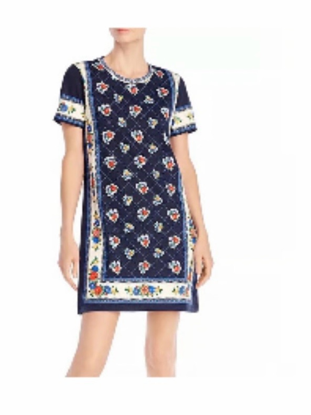 #957 Tory Burch Navy Floral Border Shift Dress. Excellent Condition. Size S.